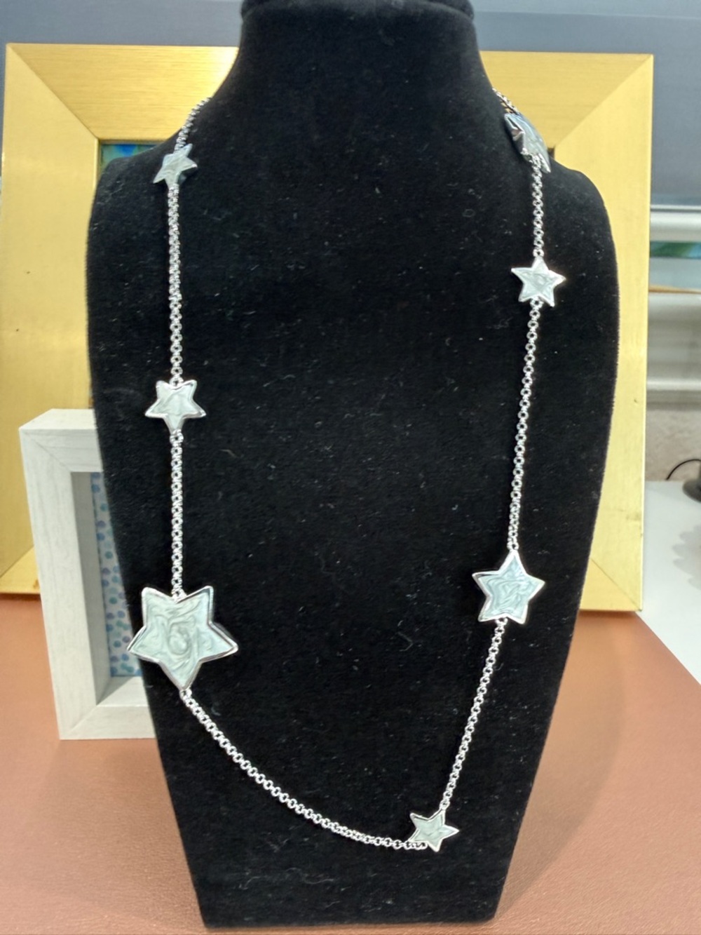 NWT - Laura G Adams gray enamel stars chain necklace